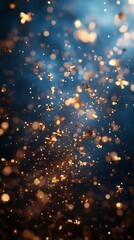 Poster - Golden particles dance in the air, sparkling against a deep blue backdrop, creating an enchanting atmosphere filled with wonder and vibrancy