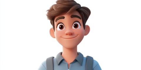 Sticker - 3D Cartoon Portrait of a Young Casual Guy on a White Background