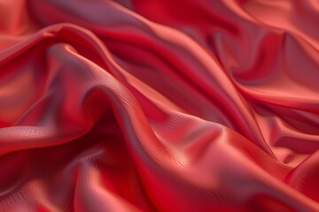 Poster - red silk fabric with very large amount of folds, fabric texture with smooth and silky threads
