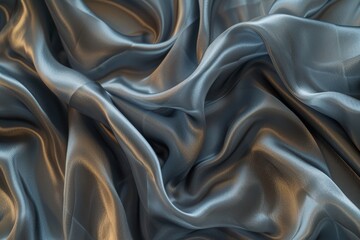 Poster - red silk fabric with very large amount of folds, fabric texture with smooth and silky threads