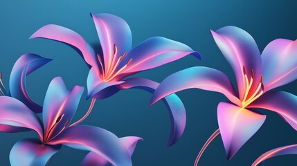 Wall Mural - A vibrant digital illustration of stylized flowers with a mix of blue and pink hues, showcasing artistic floral design.