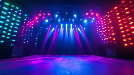Poster - A vibrant stage lit with multicolored lights creating a dazzling background effect.
