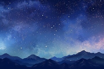 Wall Mural - Starry Night Over Majestic Mountains: A Serene Landscape