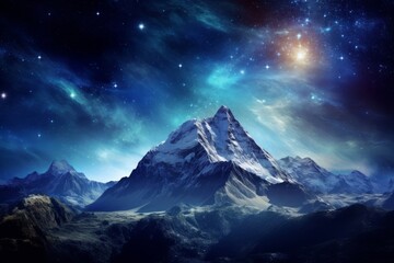 Wall Mural - Majestic Mountain Range Under Starry Night Sky