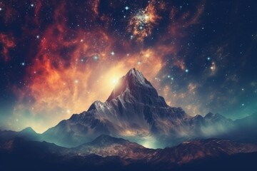 Wall Mural - Majestic Mountain Range Under a Starry Sky - Cosmic Landscape Photography