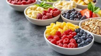 Wall Mural - Assorted fresh fruits and granola in bowls