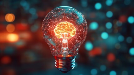 Aufkleber - Business professional featuring a digital light bulb and brain, reflecting creative intelligence and innovation, with a bright and motivating background.