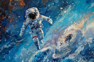 an astronaut in space with planet in the background, an astronaut in the vastness of space