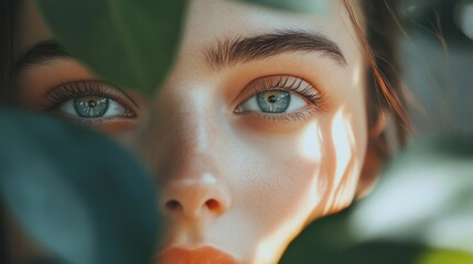 Canvas Print - A woman with green eyes and brown eyebrows