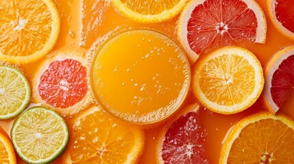Poster - Freshly squeezed orange juice with sliced citrus fruits
