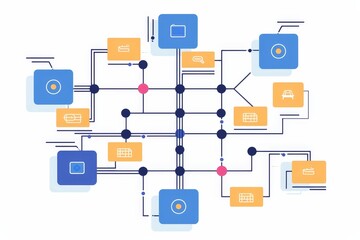 blueprint with bunch of orange dots on it, user flow diagram guides your navigation