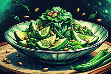 Poster - A vibrant salad with greens, avocado, and nuts in a bowl.