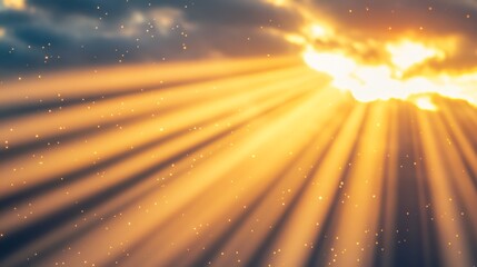 Aufkleber - Soft sun rays cascading through a serene sunset sky, creating a peaceful and ethereal atmosphere,
