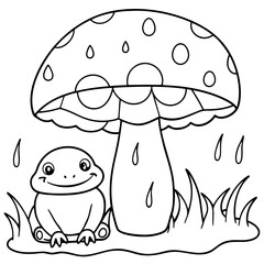 Wall Mural - There mushroom and frog rain Coloring page