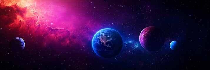 Wall Mural - cosmic symphony: earth and planets in a stellar nebula - a captivating scene of earth and other plan