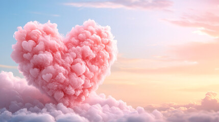 Wall Mural - a heart made of pink clouds in the sky. the sky is blue and the sun is setting, creating a warm and 