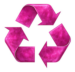 Pink recycling symbol with glossy finish, vibrant color and 3D design, isolated, transparent PNG file