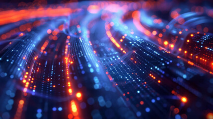 Glowing data cables conveying information background. Fiber optic connection.
