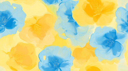 Sticker - Soft pastel floral pattern with blue and yellow flowers on a light background, offering a gentle and serene design perfect for spring themes.