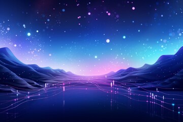 Wall Mural - Night Sky Landscape with Glowing Lines and Stars