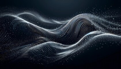 Abstract, digital wave of particles in grey colors