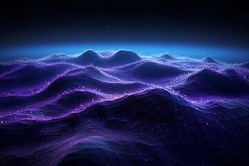 Wall Mural - abstract glowing landscape: purple and blue digital art