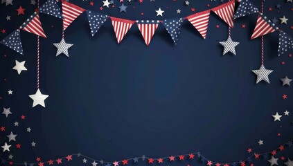 Wall Mural - cartoon-style background with American flag colors - a red, white, and blue color palette Stars and bunting decoration Generative AI