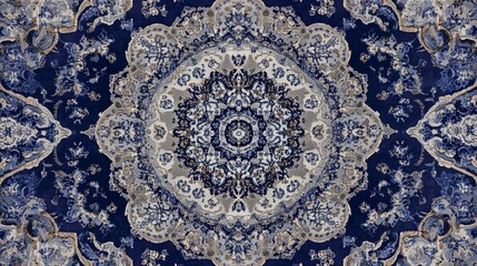 Wall Mural - Blue and Gold Abstract Floral Mandala, Mandala Art, Abstract Floral, Blue and Gold Pattern