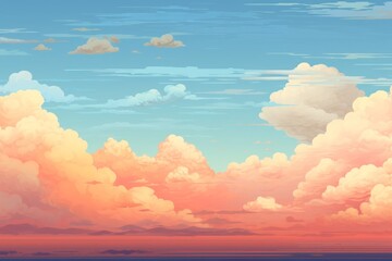 Sticker - Sunset Sky with Fluffy Clouds - Peaceful Landscape