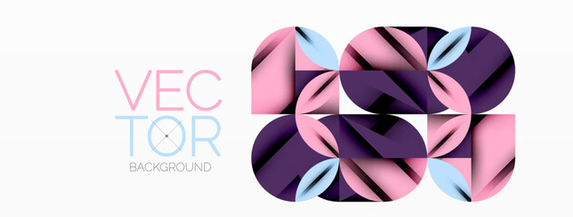 Aufkleber - Circle, square and flower petal geometric background. Round shapes composition for wallpaper, banner, background or landing