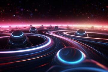 Wall Mural - abstract cosmic landscape with glowing lines and spheres