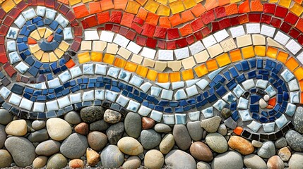 Fototapete - Construct a mosaic artwork composed of intricate patterns and vibrant colors, reminiscent of a bustling marketplace.