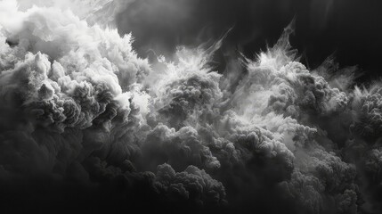 Canvas Print - a black and white abstract image of cloudy shapes resembling storm clouds.
