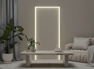 Canvas Print - Minimalist Living Room Interior Design with a Wall Mounted Light