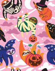 Wall Mural - Seamless pattern with Halloween Sloths