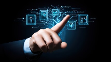 Poster - A hand interacts with digital interface displaying connected images, symbolizing technology and communication.