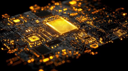 Poster - A vibrant close-up of a circuit board with glowing components, showcasing modern technology and intricate design.
