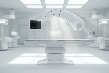 Poster - Advanced robotic surgery setup in a modern medical facility, featuring precision technology and a clean, sterile environment.