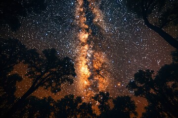 Wall Mural - The sky is filled with stars and a long, orange line of stars