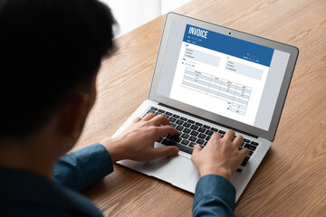 Poster - invoice on computer screen from accounting application. computer program for financial and budget of