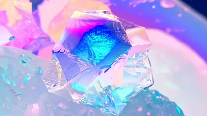 Poster - Abstract holographic crystal shapes in motion on iridiscent violet background