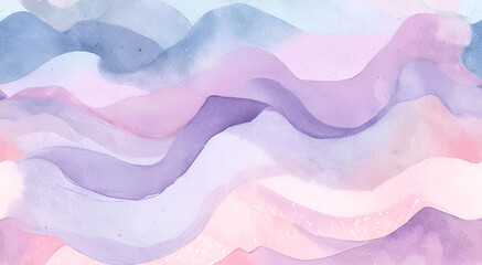 Wall Mural - Abstract Watercolor Waves in Pastel Pink and Purple Hues