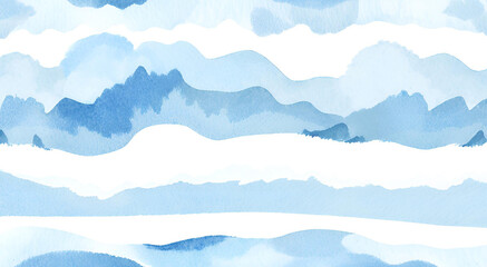 Wall Mural - Abstract Blue Watercolor Landscape with Soft Waves of Color