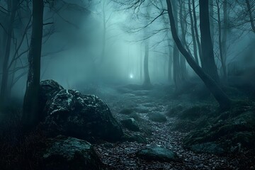 Canvas Print - Mysterious Foggy Forest Path