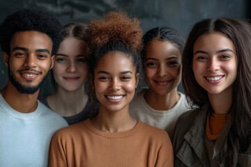 Group of diverse people raising arms and jumping, Generative AI