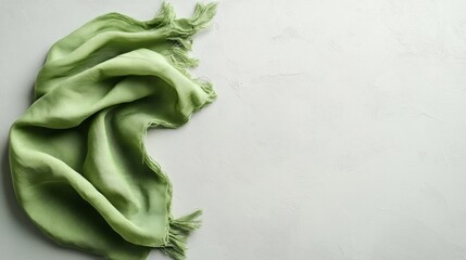 Aufkleber - A delicate green scarf is casually arranged on a light textured background, exuding tranquility and inviting the touch of softness in the atmosphere