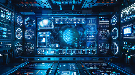 Poster - Science fiction-inspired control panel with futuristic interfaces and displays
