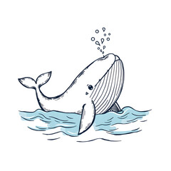 Wall Mural - Cute whale cartoon icon illustration on white background. Generative AI