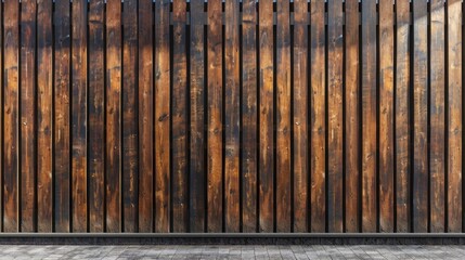 Poster - Sunlight filters through a sleek wooden wall, showcasing its rich textures and warm tones in a harmonious blend of modern aesthetics