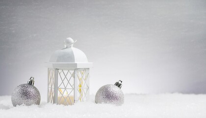 Wall Mural - Lantern With christmas Ornaments On Snow 